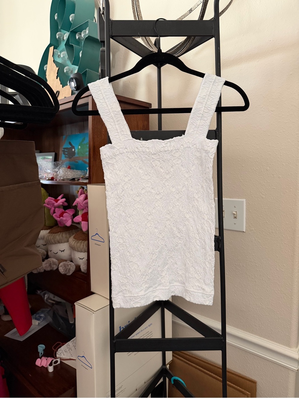 HYFVE White Textured Square-Neck Tank Top